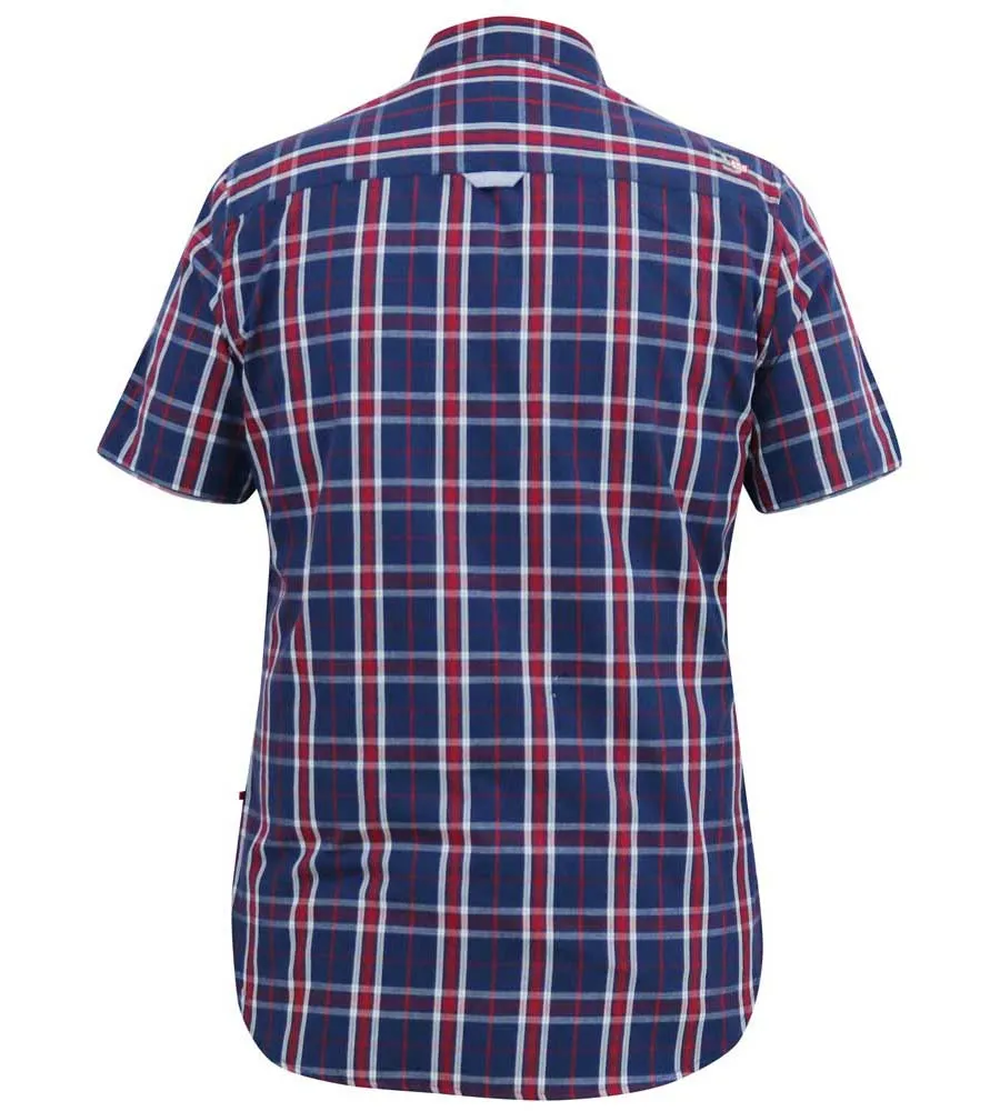 D555 Tall Mens Navy/Red Check Shirt With Short Sleeves (ROYSTON)